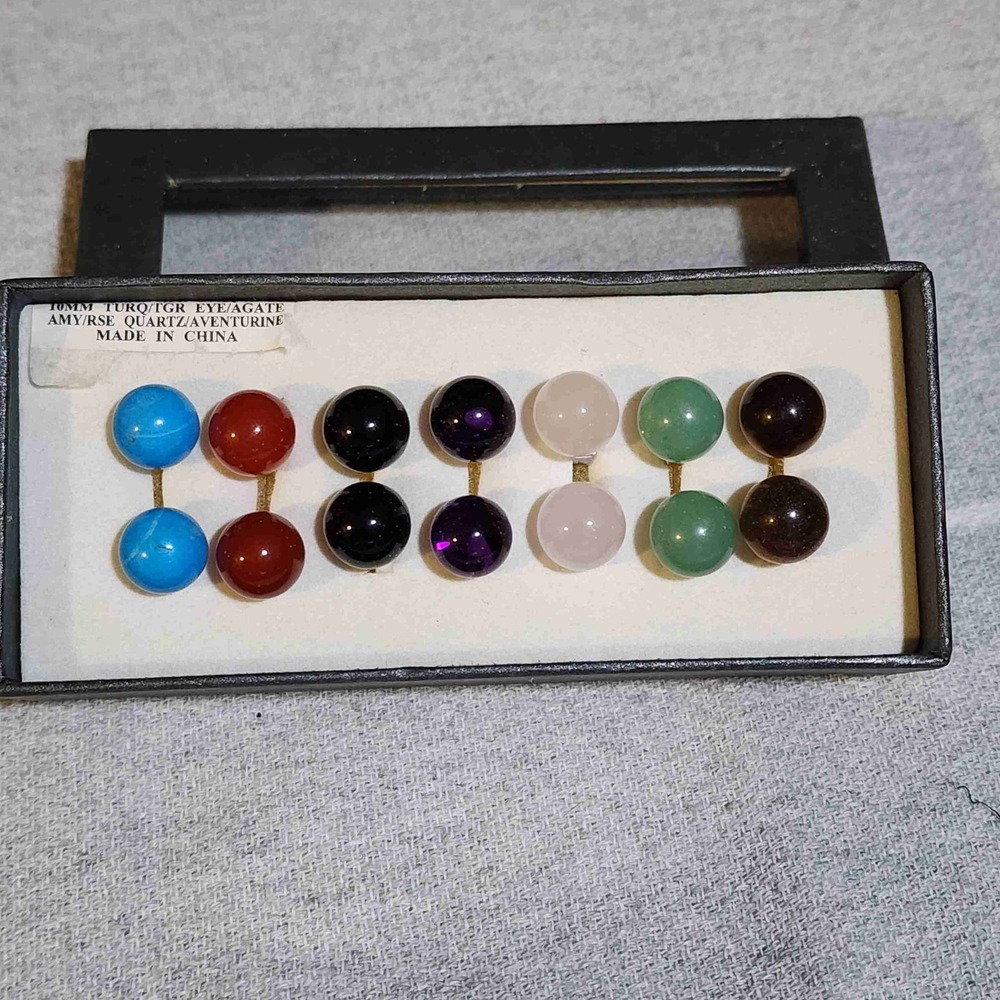 NWT Amaris Multi-Color Gemstone Stud Earrings Rnd Design Agate Turquoise Quartz